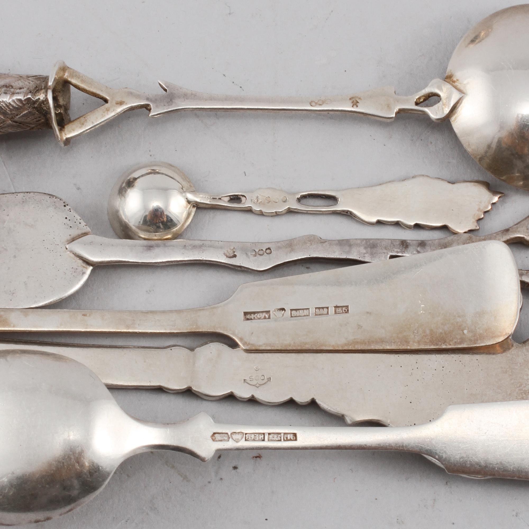 PARTI SILVER, 21 delar, bl a GAB, Stockholm, 1958, total vikt ca 550 g.