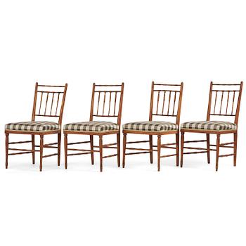 75. A set of four late Gustavian faux bamboo chairs by J. E. Höglander (master in Stockholm 1777-1813).