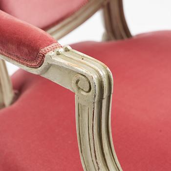 A Gustavian open armchair by J. Malmsten (master in Stockholm 1780-88).