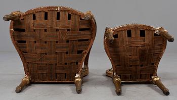 FÅTÖLJER, ett par samt STOLAR, ett par, Louis XVI-stil, 1900-tal.