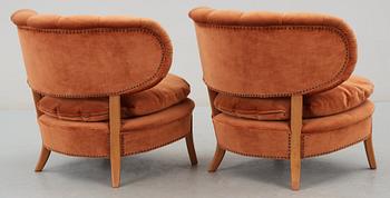 A pair of Otto Schulz 'Schulz' easy chairs, Jio Möbler, 1940-50's.