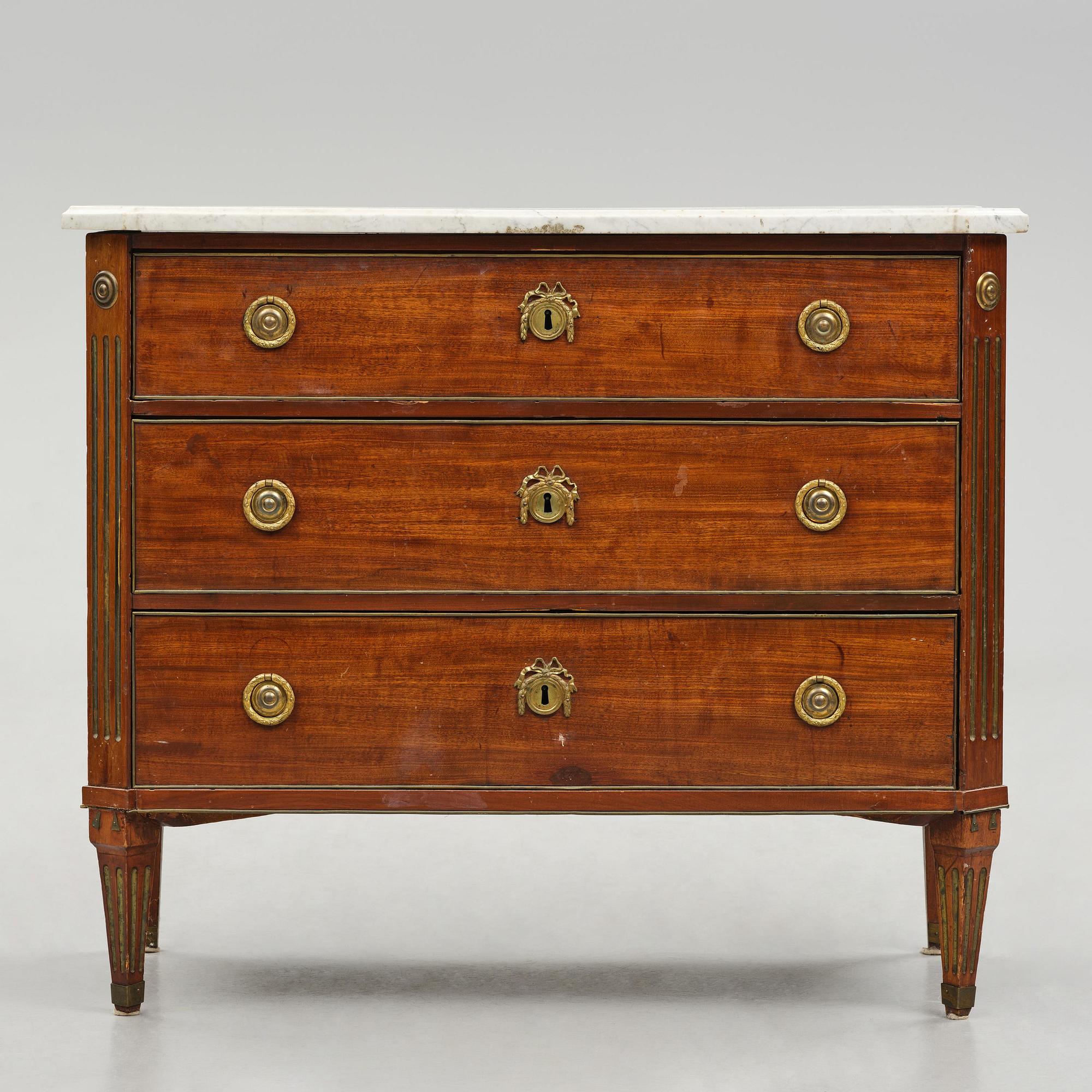 A late Gustavian mahogany commode, Stockholm, late 18th century.