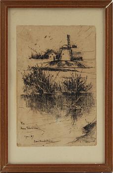 Karl Nordström, ink drawing, signed and dated 11 jan -87.
