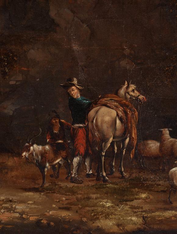 Jan Willemsz. Lapp, hans efterföljd, Arkaiskt landskap med rastande figurer och boskap.