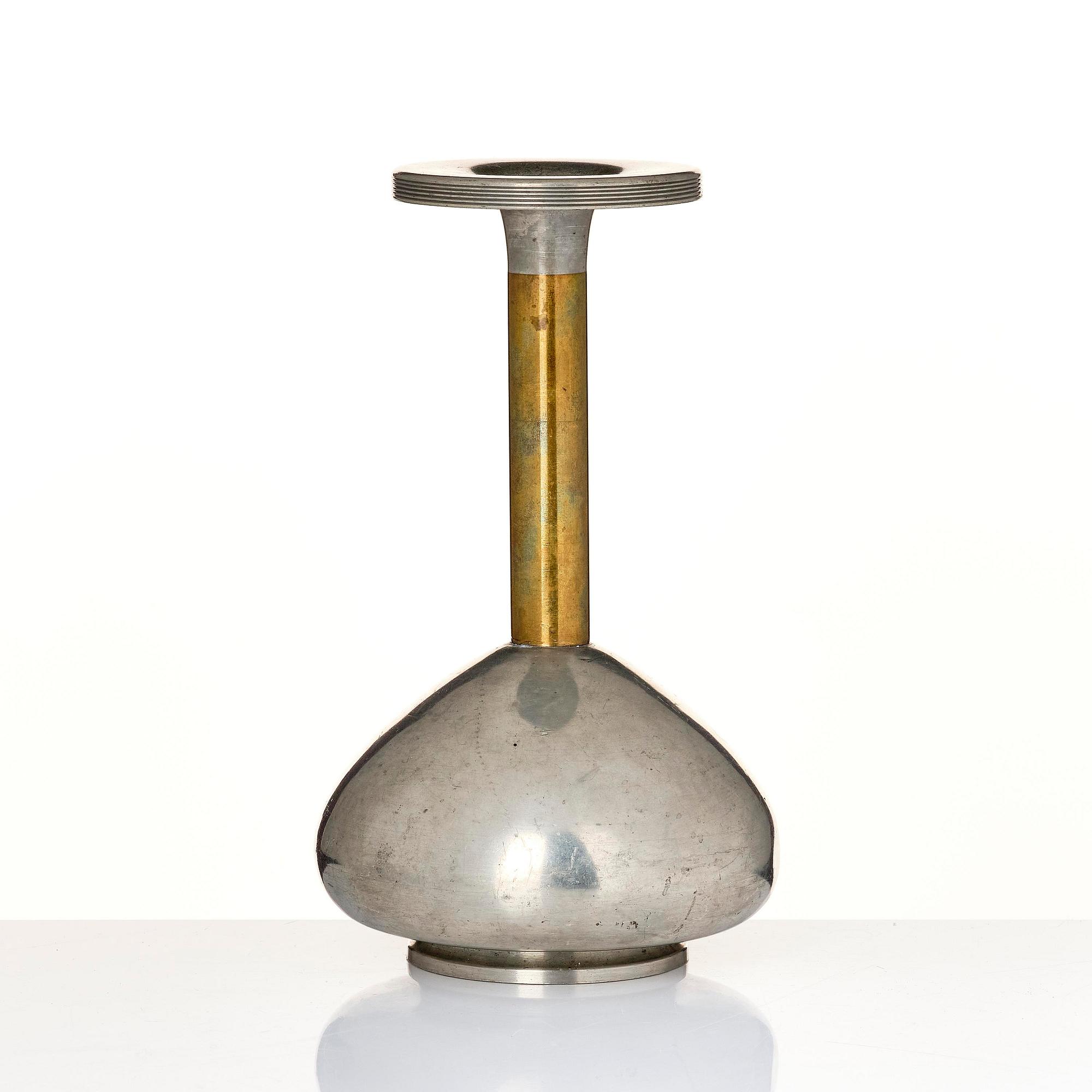 Sylvia Stave, a pewter and brass vase model 5557, C.G. Hallberg, Stockholm, 1933.