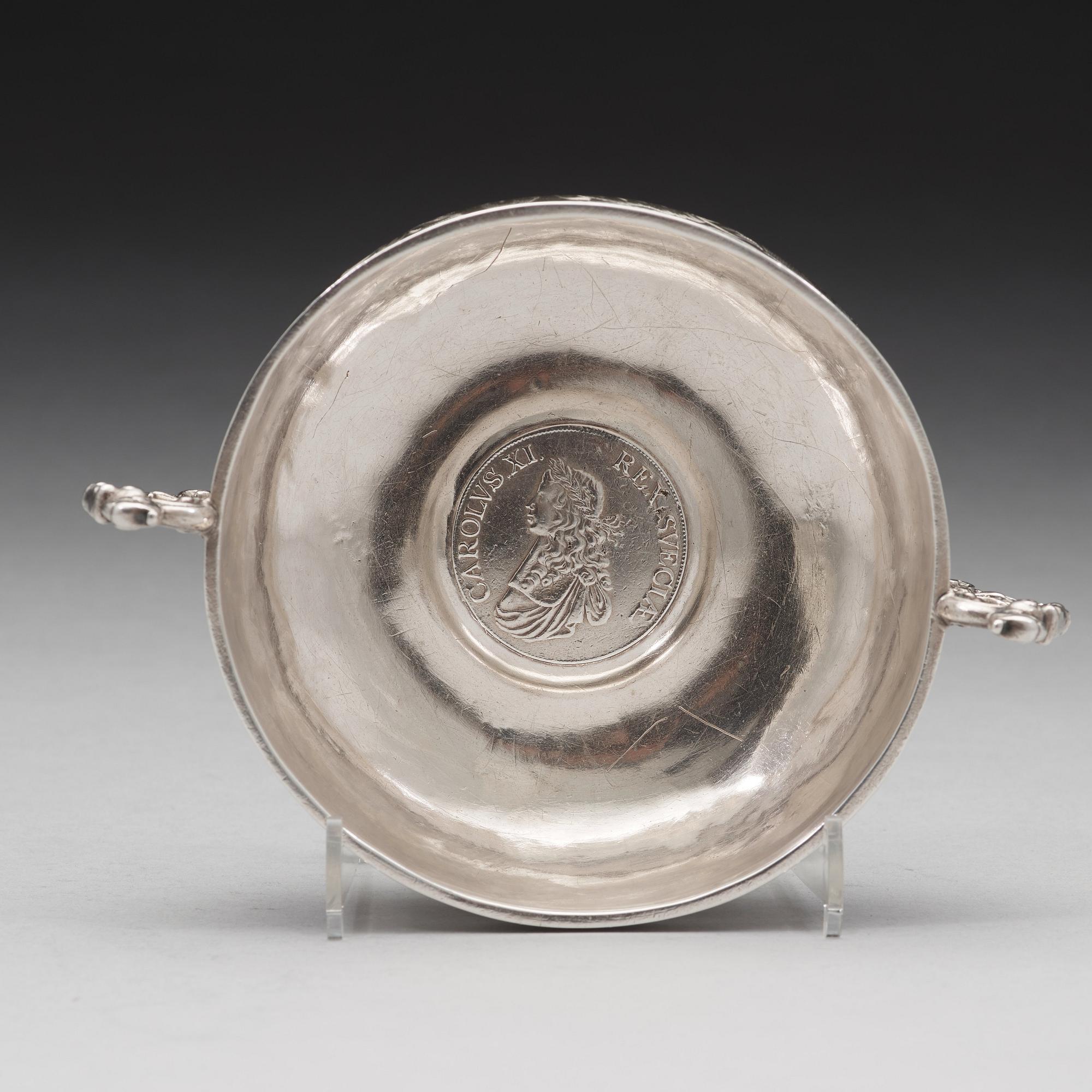Lars Olofsson Börst, brännvinsskål, silver, Skänninge (verksam 1670-1675), barock.
