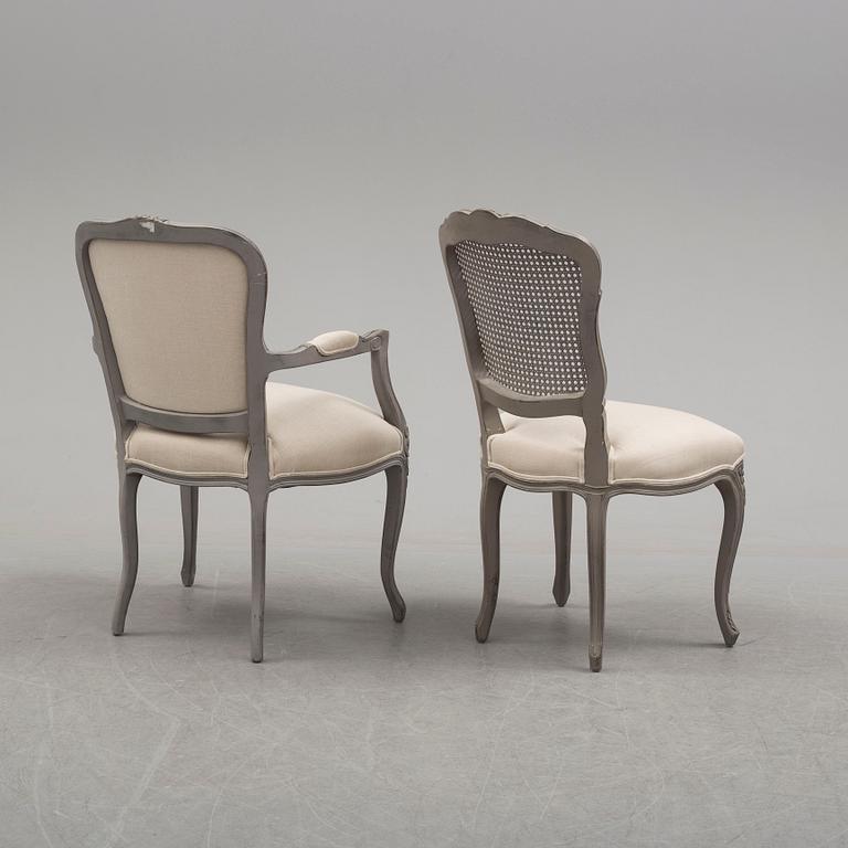 A rococo style armchair and chair, 21th century.