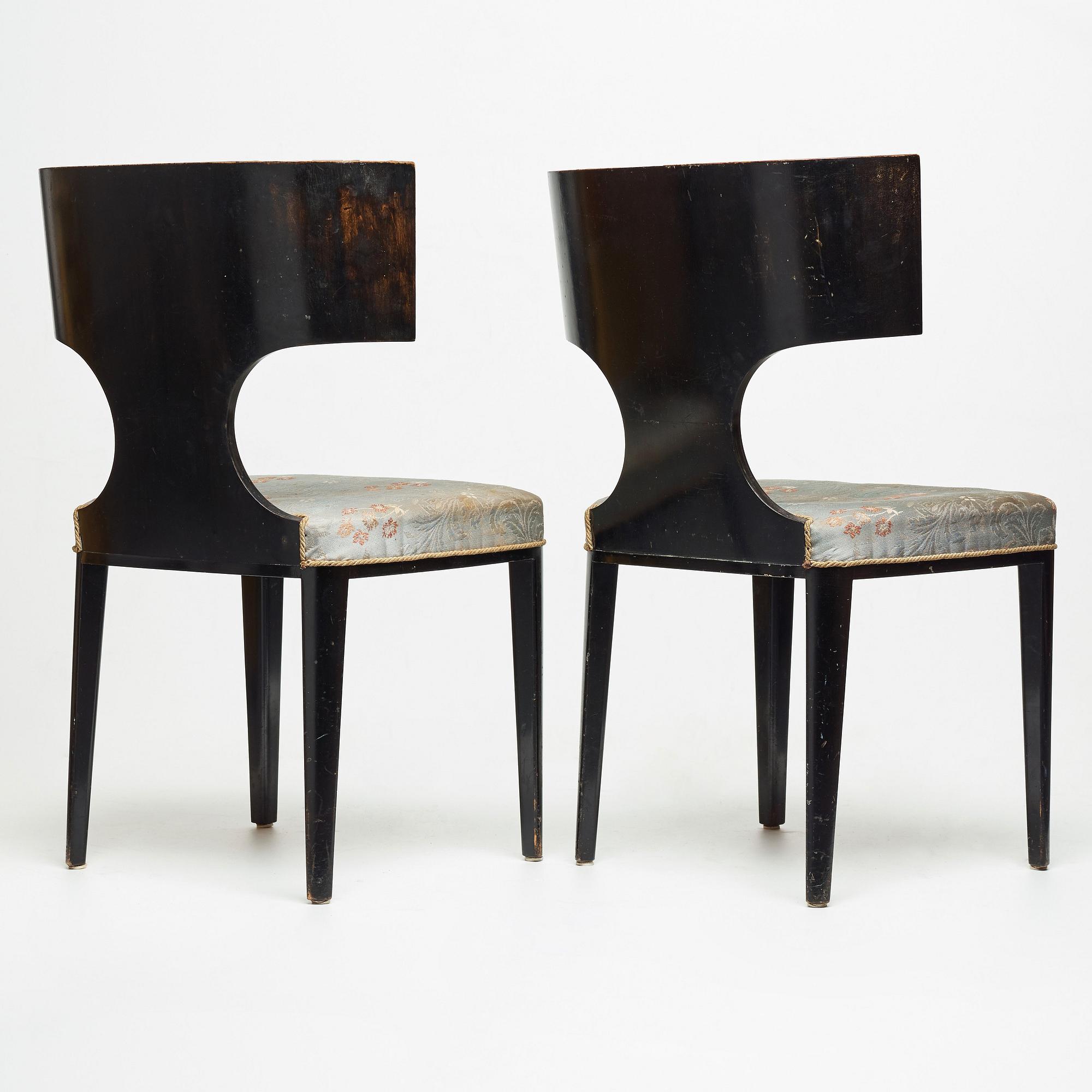 Swedish Grace, a pair of klismos chairs for Carl Johansons Möbleringsaffär, 1930's.