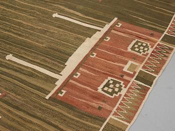 Barbro Nilsson, Matto,"Slottet", flat weave, ca 280-282 x 295,5-309,5 cm, designed by Barbro Nilsson, unsigned.