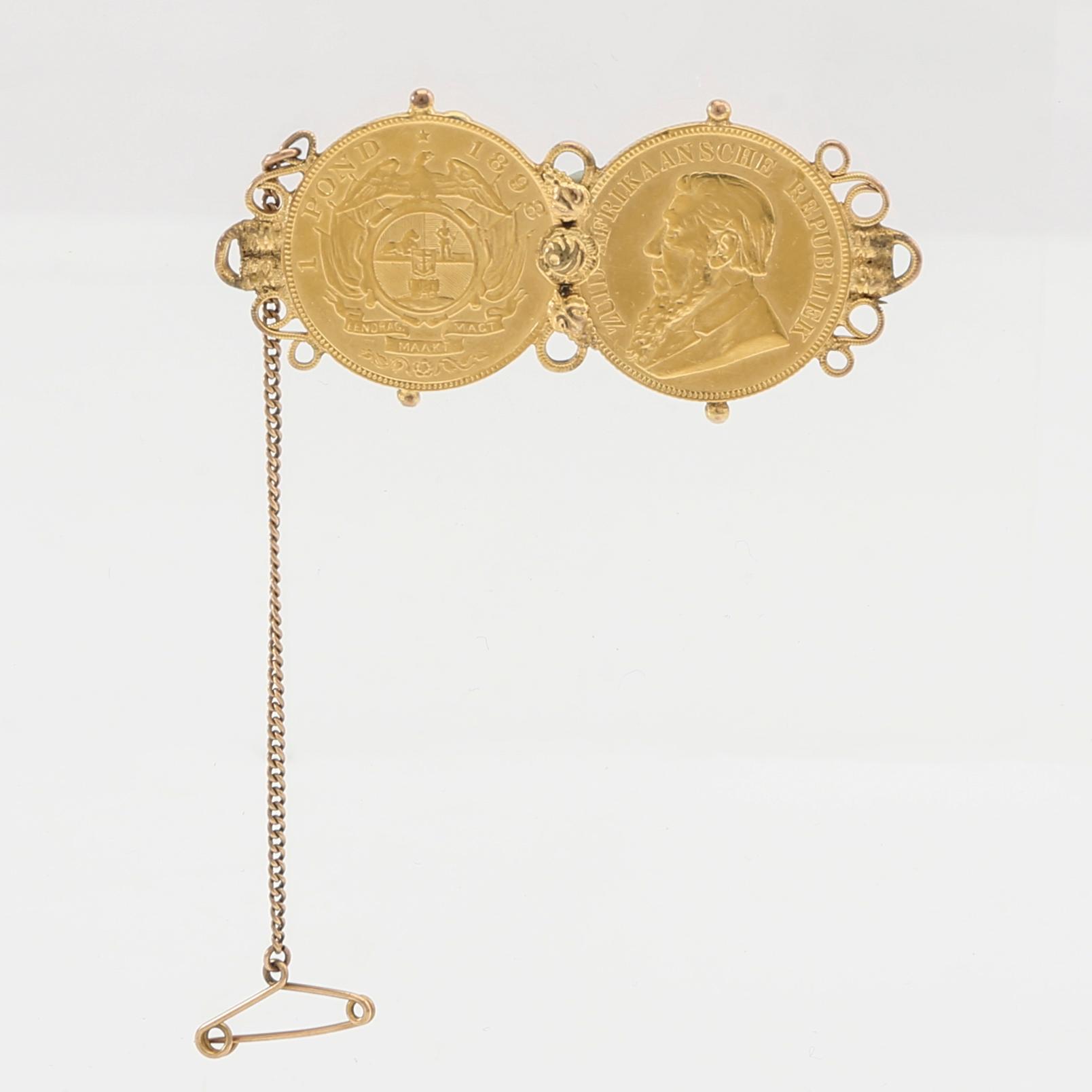 Brooch with 2 gold coins, South Africa 1898.