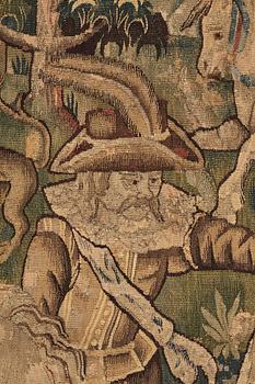 A TAPESTRY, "Lion hunting", tapestry weave, Flanders the middle of the 17th century, possibly Oudenarde, ca 262 x 249 cm.