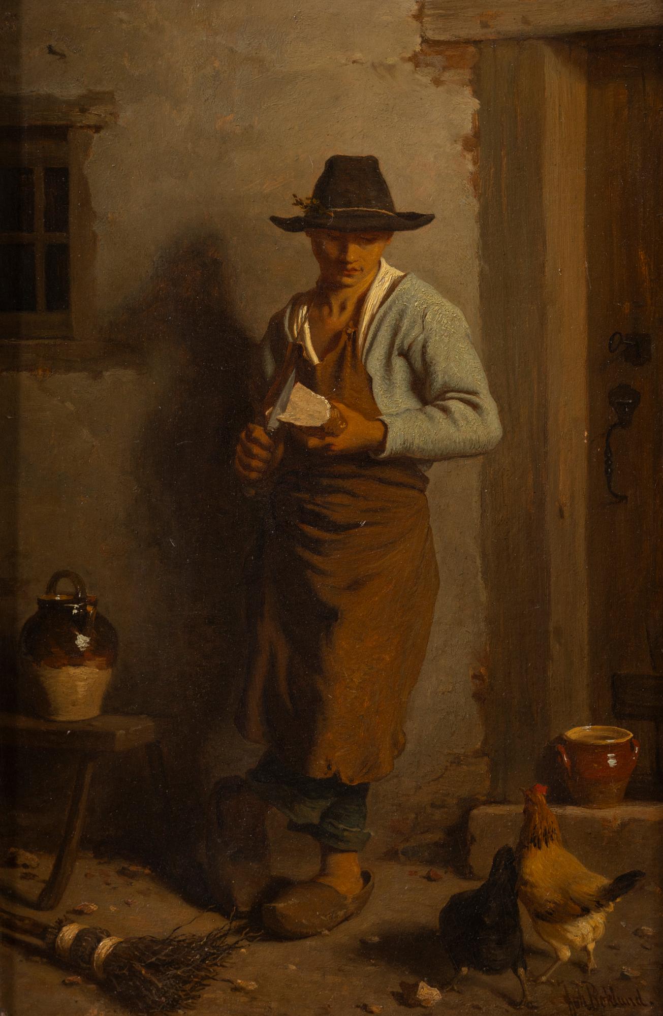 Johan Christoffer Boklund, "Young Man Feeding Chickens".