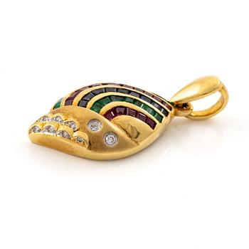 Pendant, 18K gold with emeralds, diamonds, rubies and sapphires.