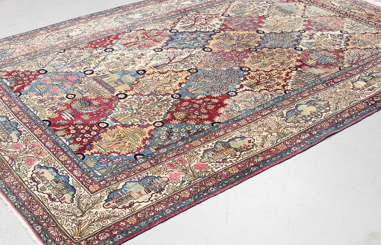 A carpet, figural semi-antique Kerman /Teheran, ca 319 x 210--215 cm.