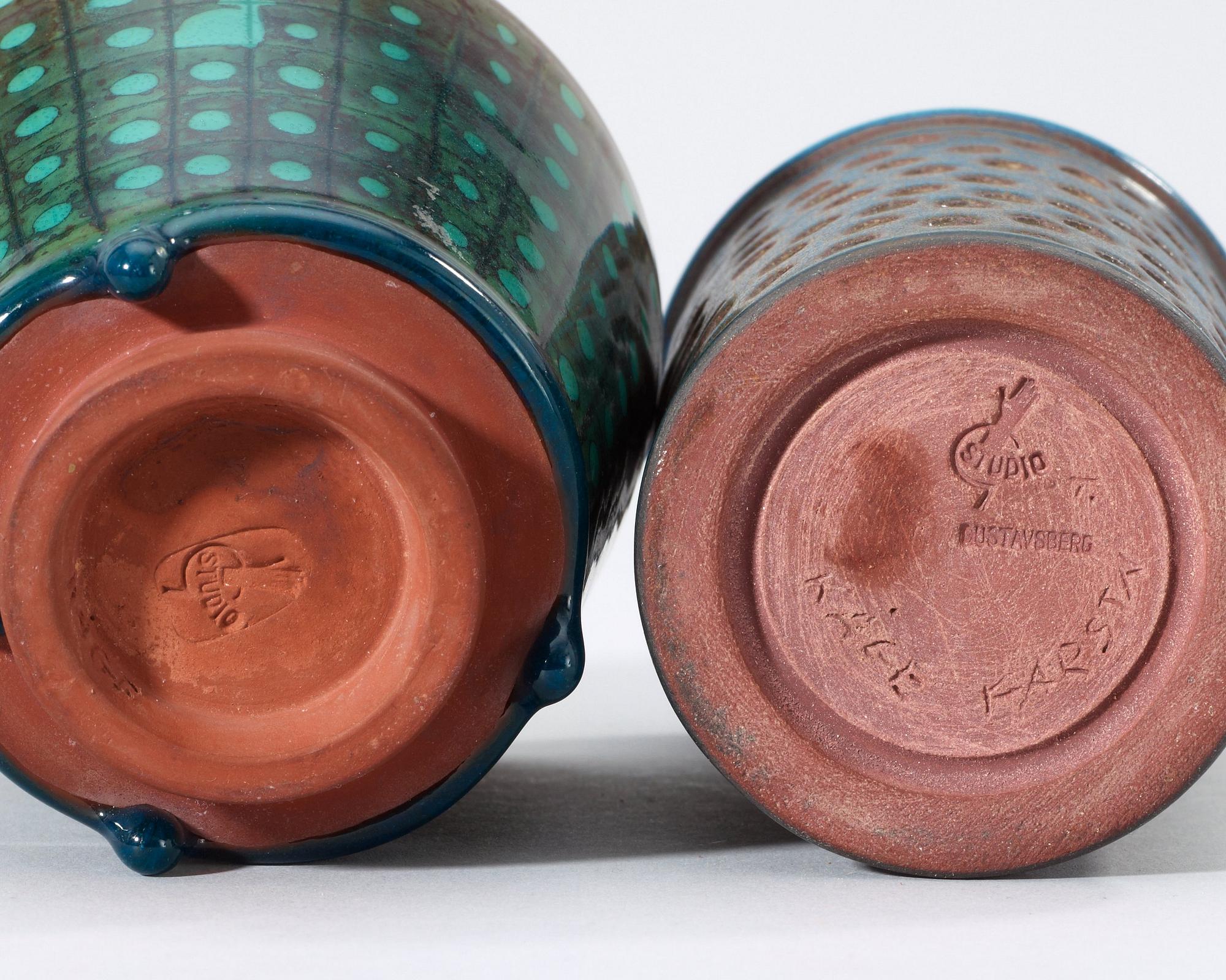 WILHELM KÅGE, vaser, 2 st, farstagods, Gustavsberg Studio, bl a 1950.
