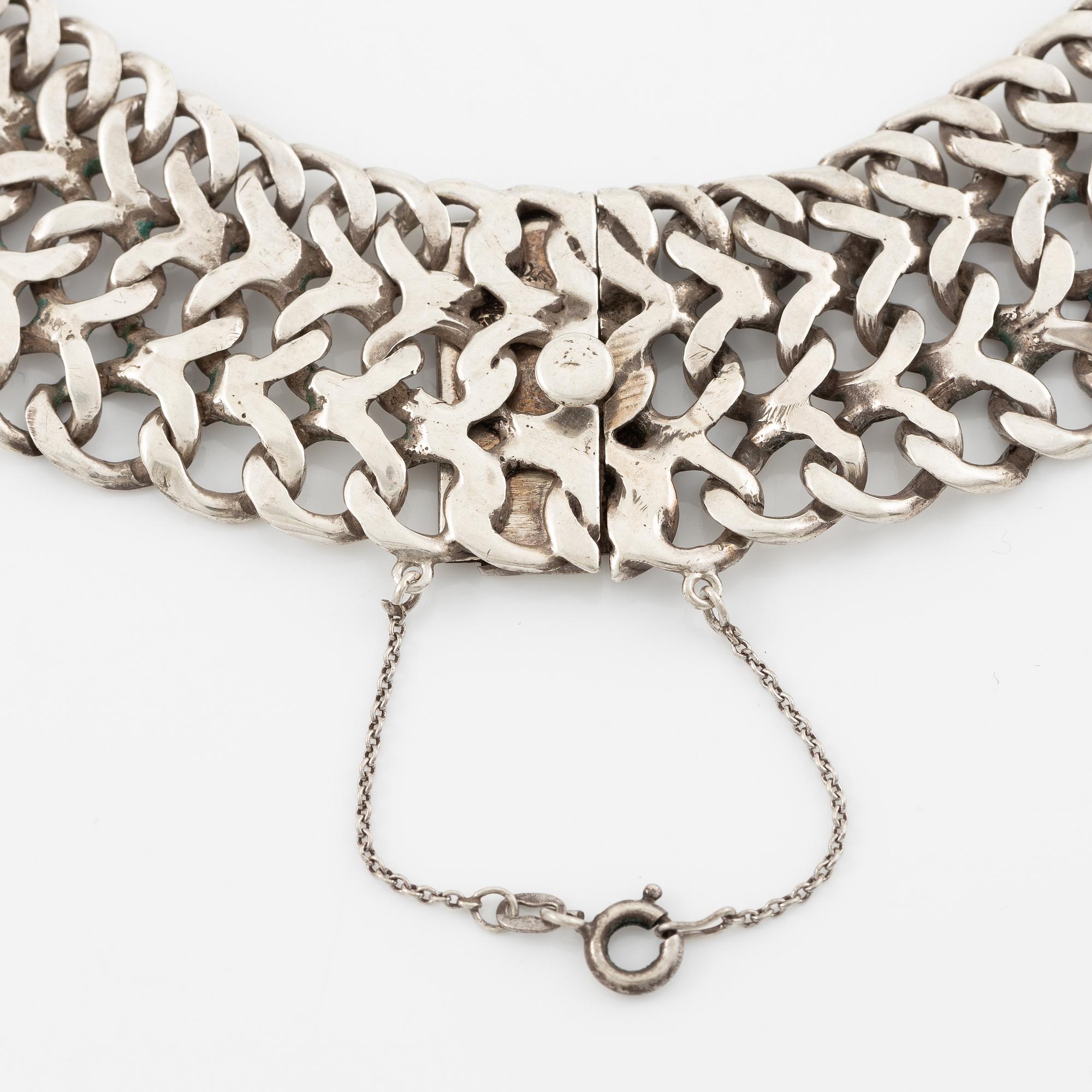 Necklace and bracelet silver, likely Mexico.
