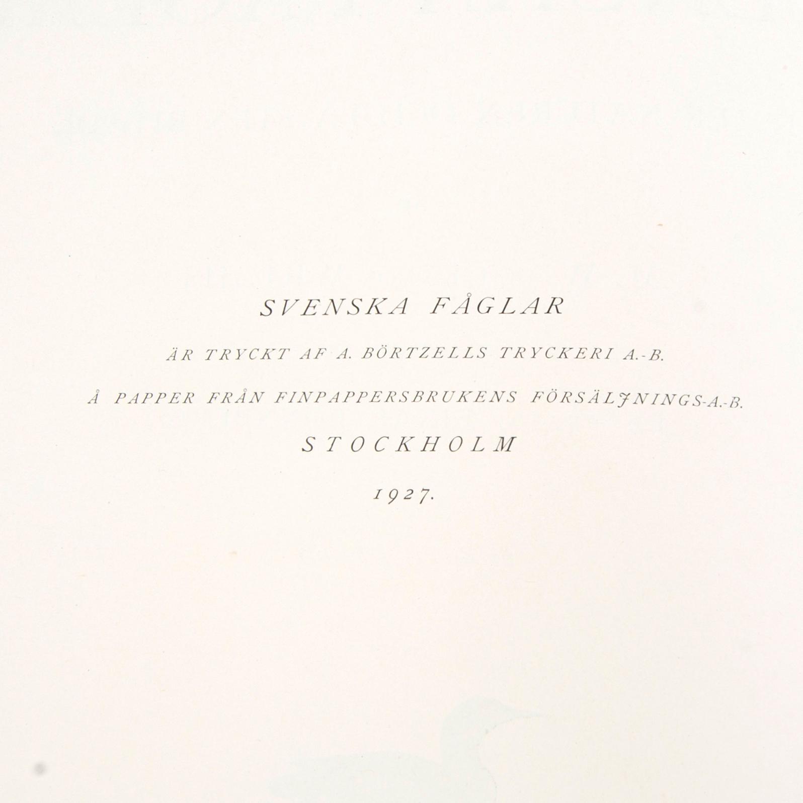 Bröderna von Wright, bokverk, 3 vol "Svenska fåglar", A. Börtzells tryckeri AB, Stockholm, 1927-1929.