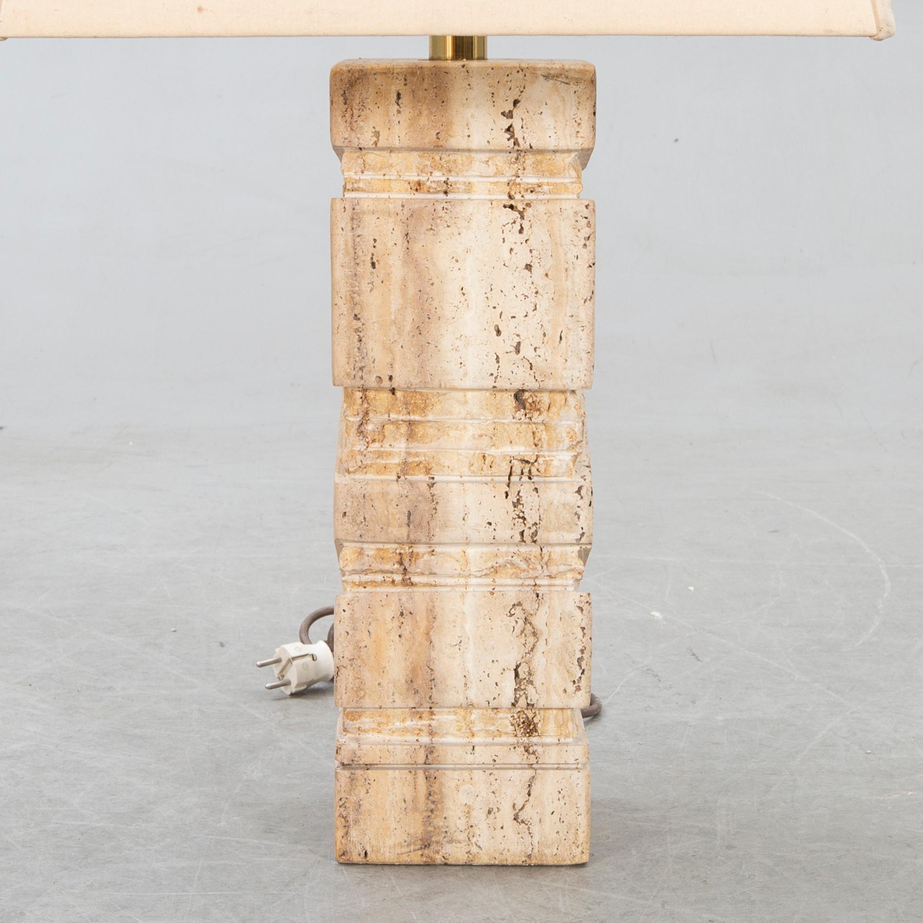A 1970s travertine table lamp.