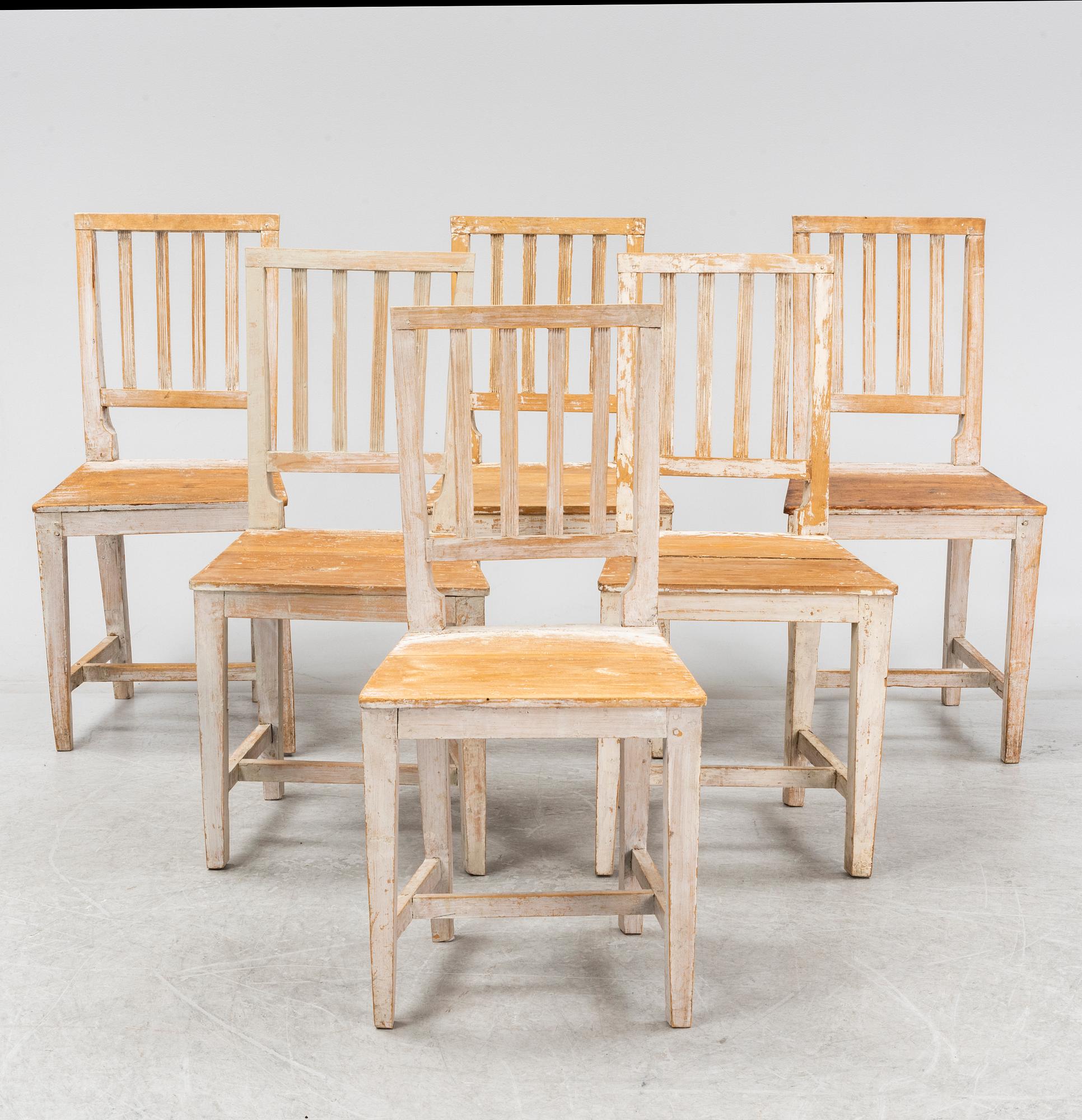 Six painted 'Leksand' chairs, 19th Century.