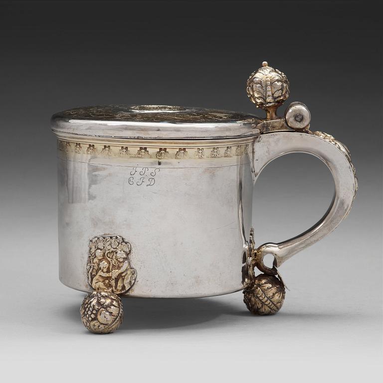 A Swedish 17th century parcel-gilt tankard, mark of Anders Andersson Amour, Stockholm (1684-1692) before 1689.