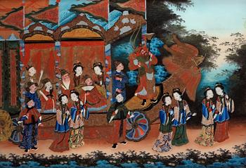 1556. A reverse glass painting, Qing dynasty, 19th Century.
