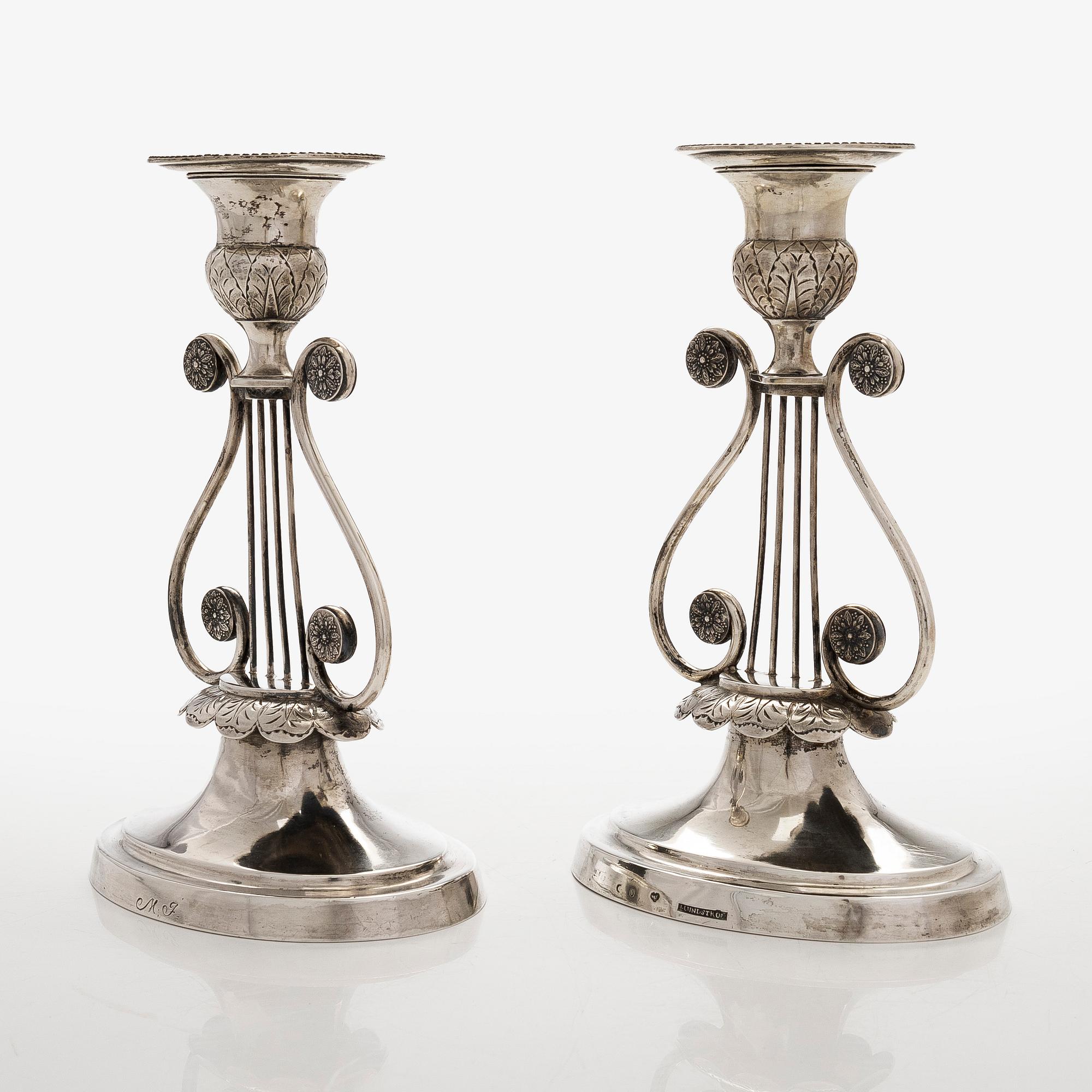 A pair of 19th-century silver candlesticks, maker's mark of Jacob Herman Lundström, Kuopio, 1823.