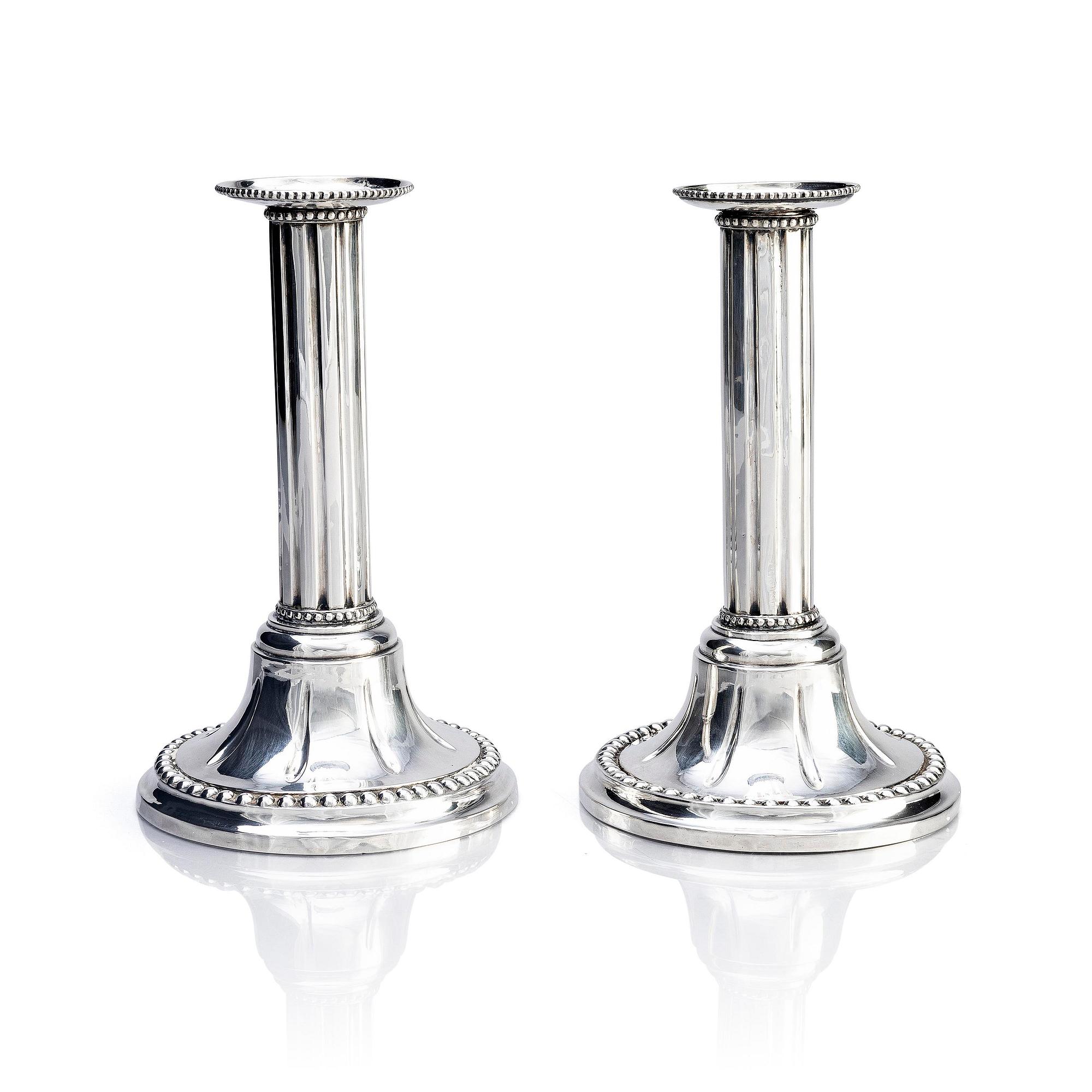 A pair of Swedish 18th century silver candlesticks, mark of Johan Schröder, Landskrona 1790.