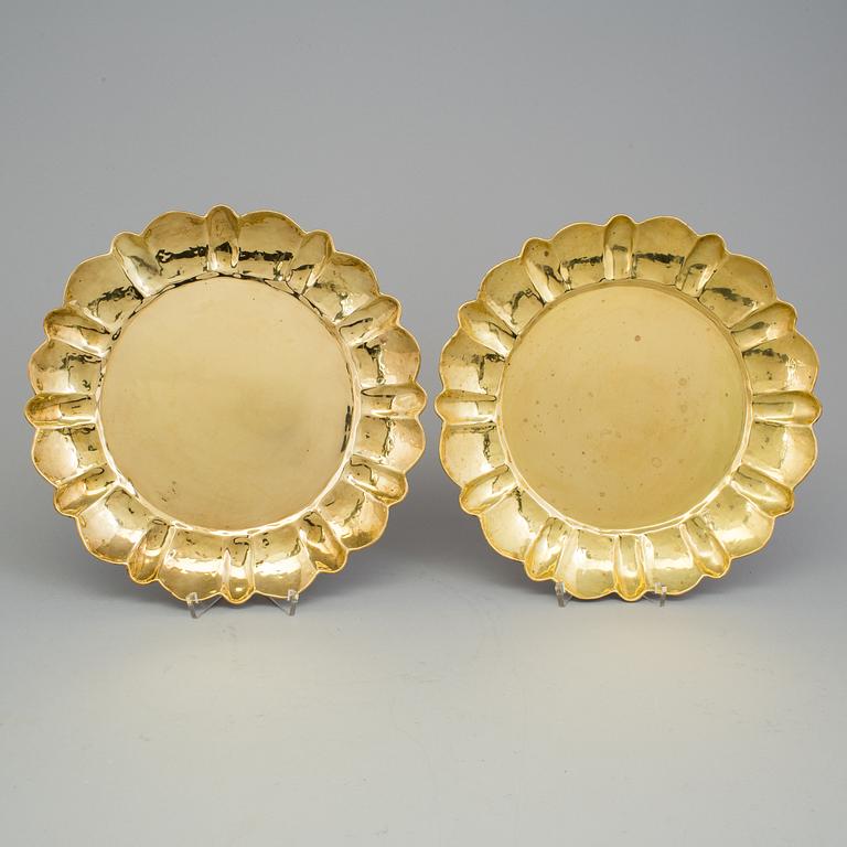 LARS HOLMSTRÖM, a pair of brass plates, Arvika, mid 20th century.