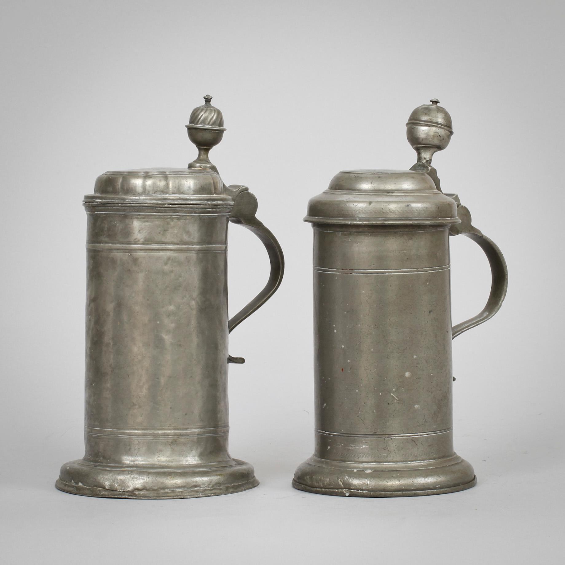 CYLINDERSTOP, 2 st, tenn. Utl. mästarstämplar, 1700/1800-tal.