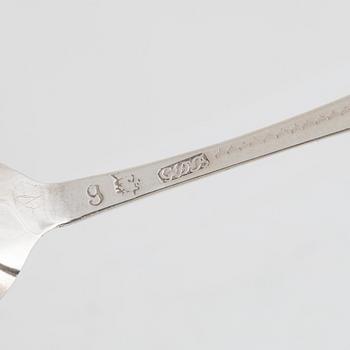Skedar, 11 st, silver, bl.a. Gottfried Dubois, Stockholm 1743.