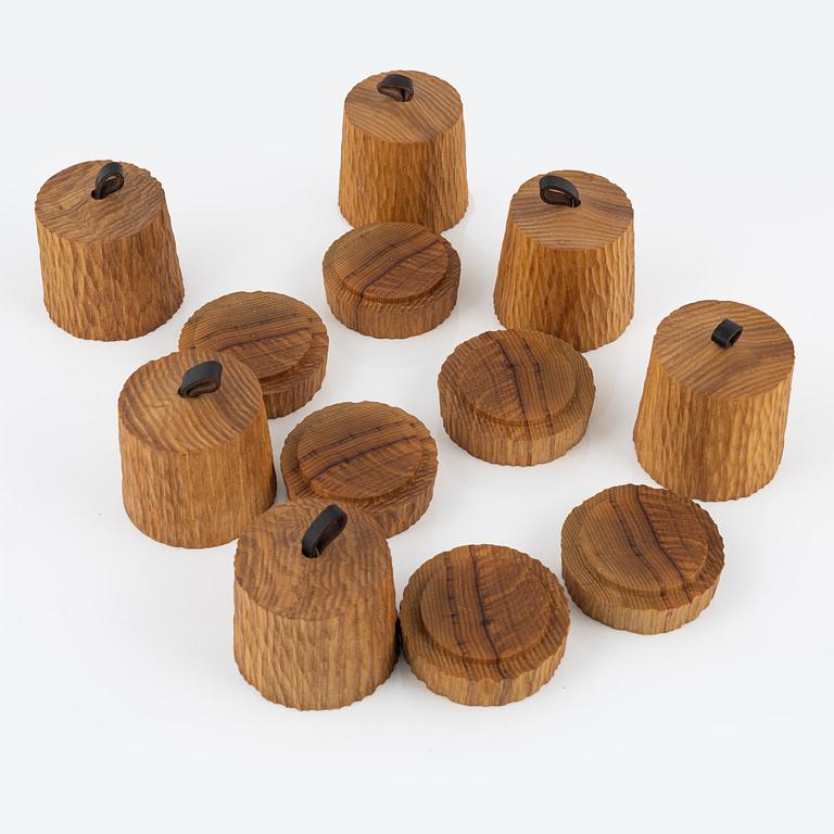 Magnus Ek, a set of six ash wood bread Clocher for Oaxen Krog, 2020.
