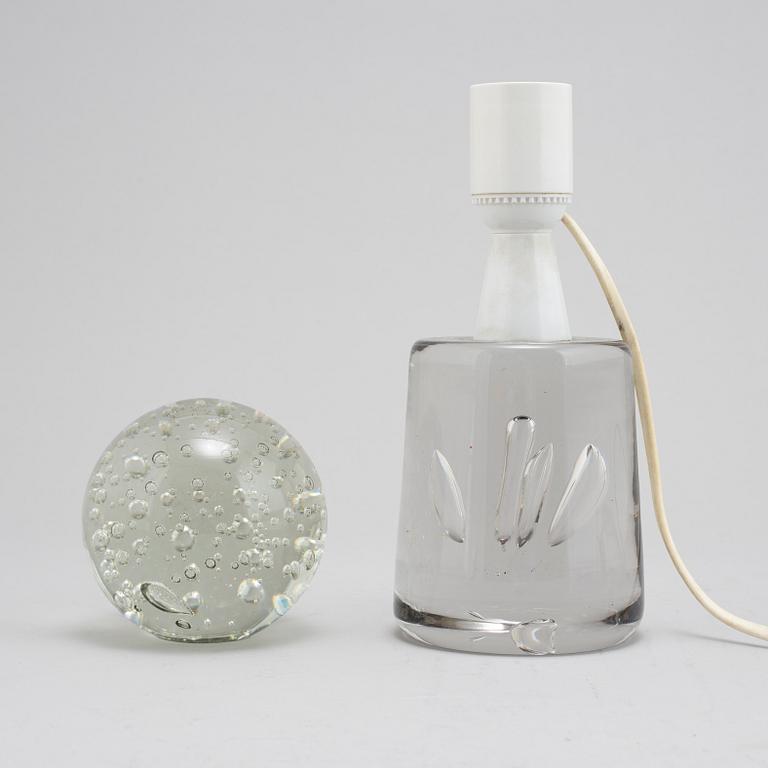 A glass table light, Reijmyre, and a letter press, second half of the 20th Century.