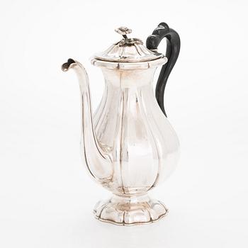 A Swedish 19th-century silver coffee pot, maker's marks of Gustaf Folcker, Stockholm 1844.