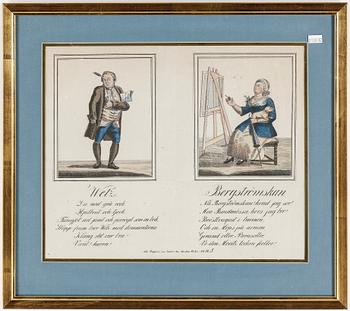 KOPPARSTICK, delvis kolorerad, Gustav Kühn, 1700-tal.