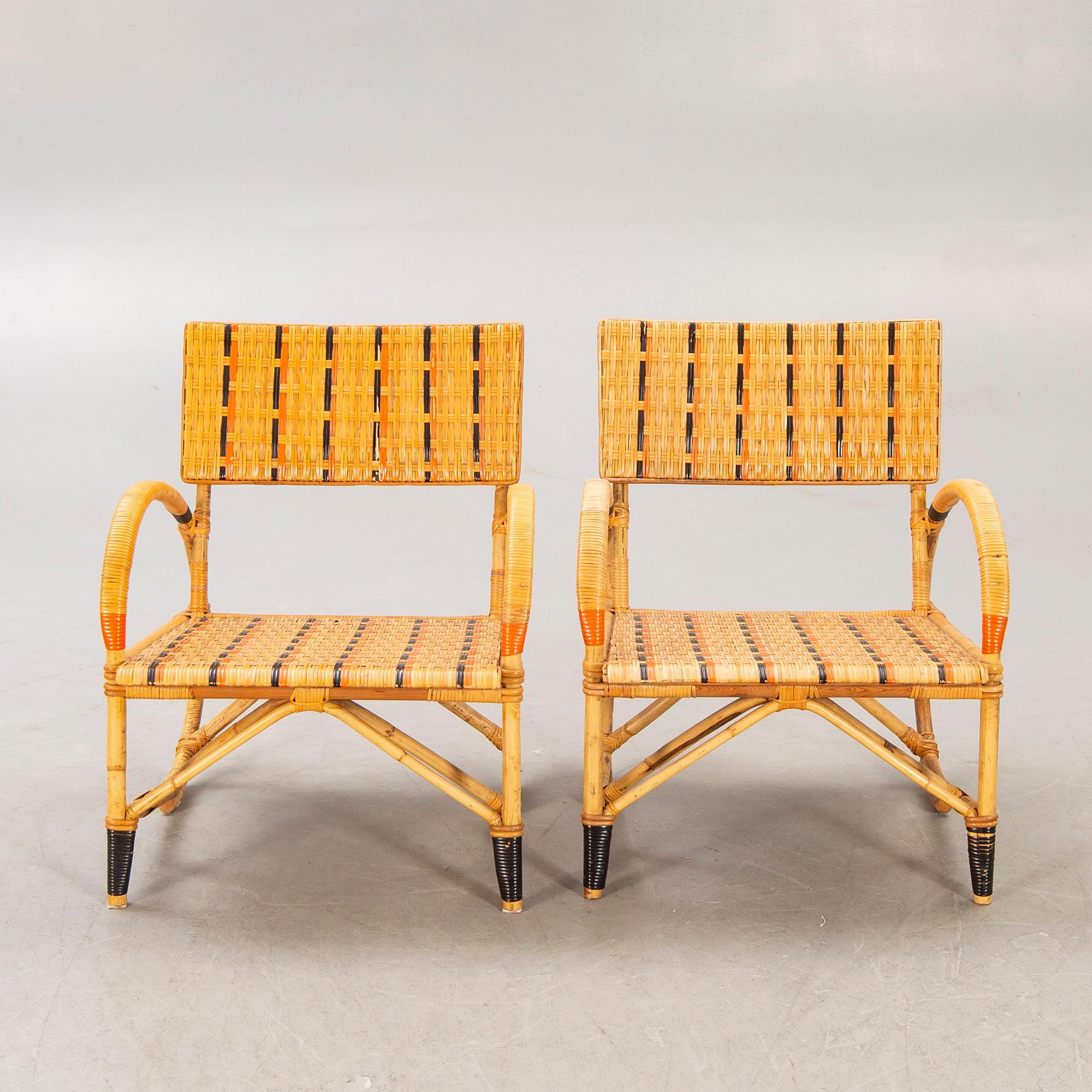Armchairs a pair and table, 1930s-40s.