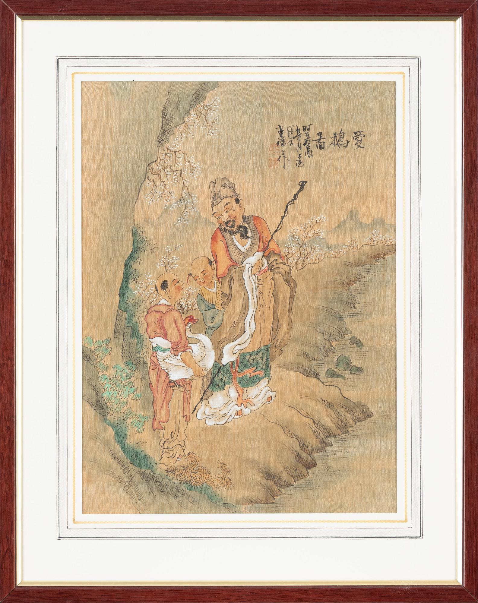 Unidentified artist, five Chinese paintings, watercolour on paper, 20th century.