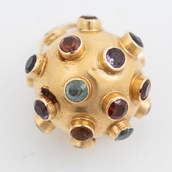 Pendant, "sputnik", 18K gold with coloured stones.