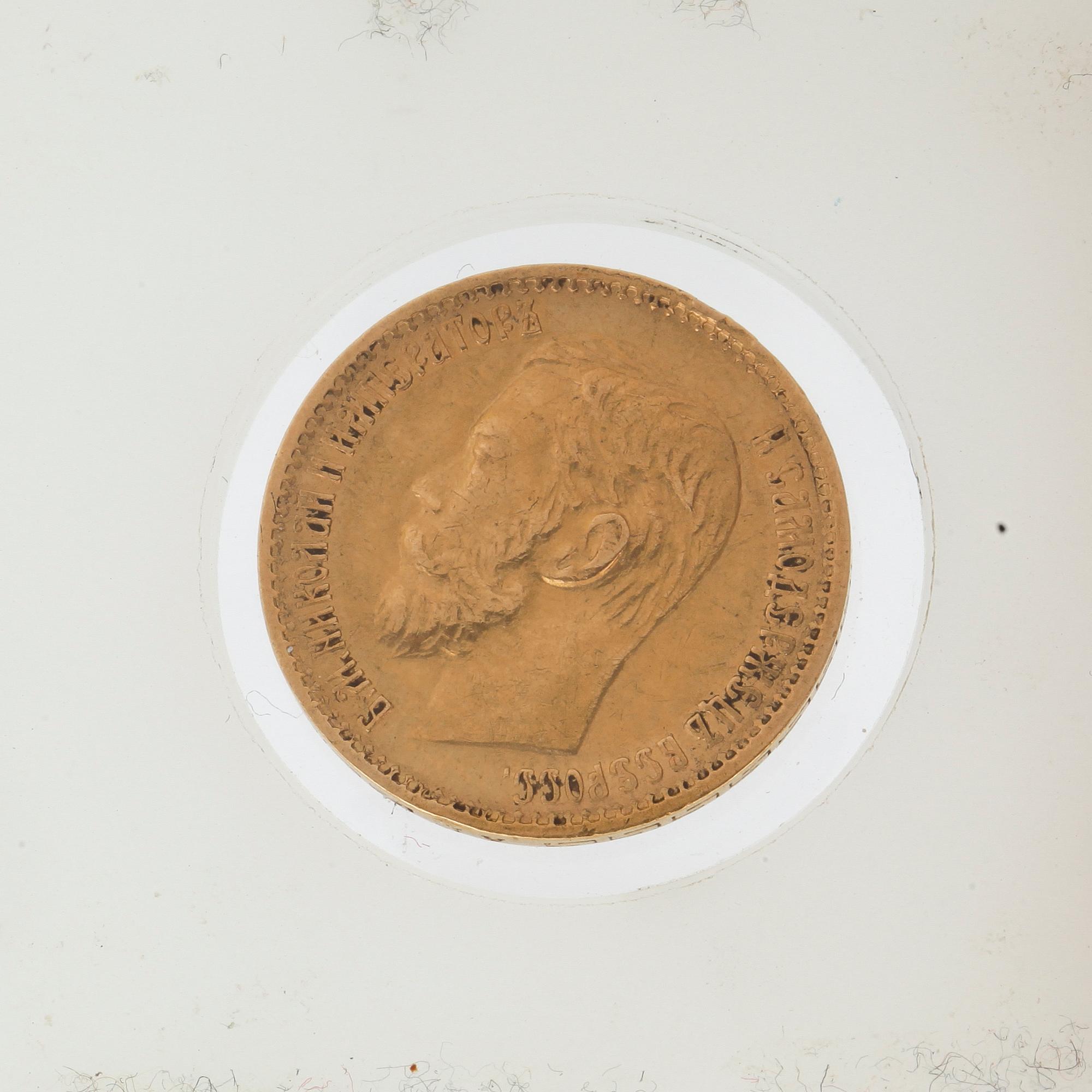 MYNT, guld, 5 rubel, Ryssland, 1898. Vikt ca 4 gram.
