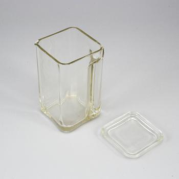 WILHELM WAGENFELD, six 'Kubus' glass containers and a jug