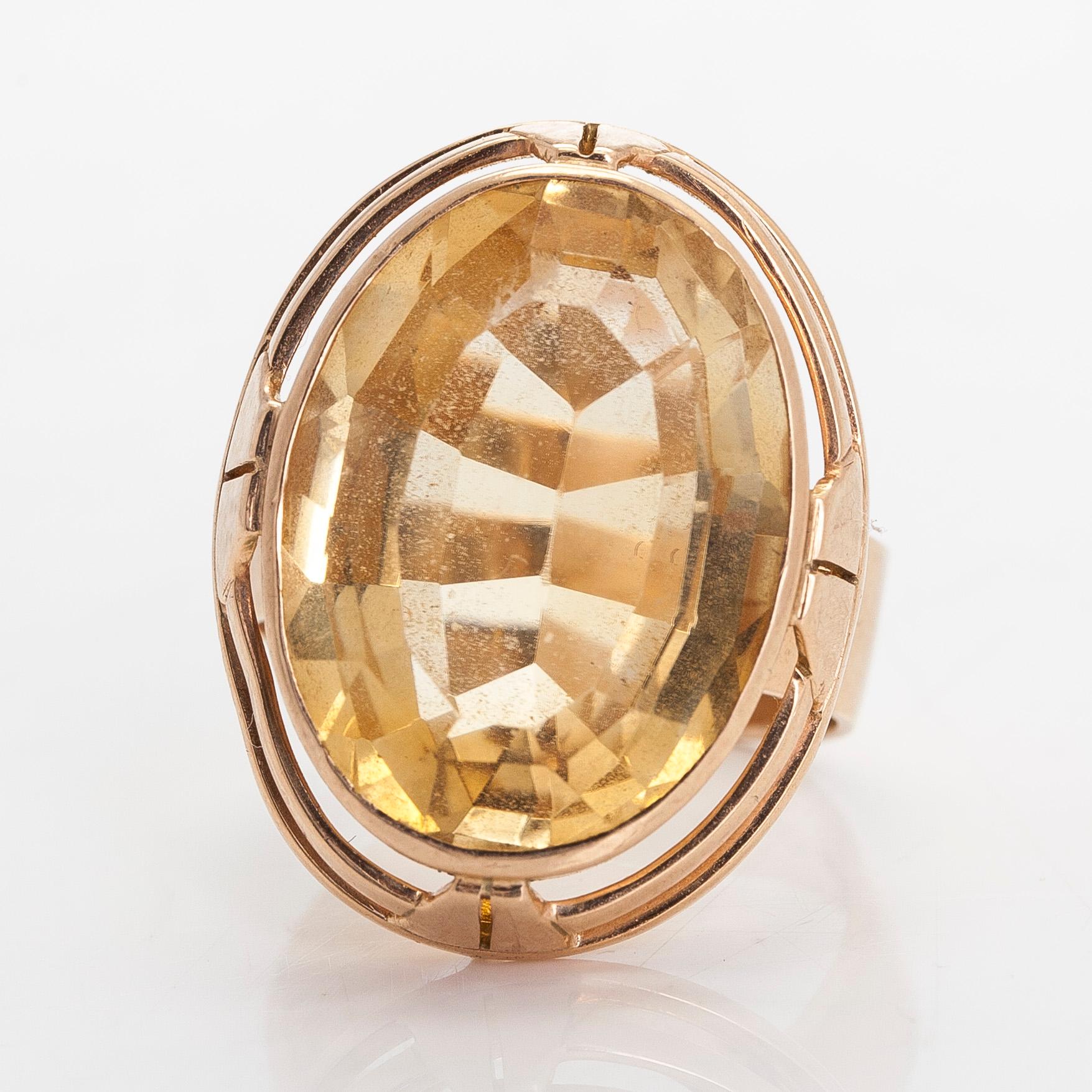 Sormus, 14K kultaa ja sitriini, Helge Narsakka.