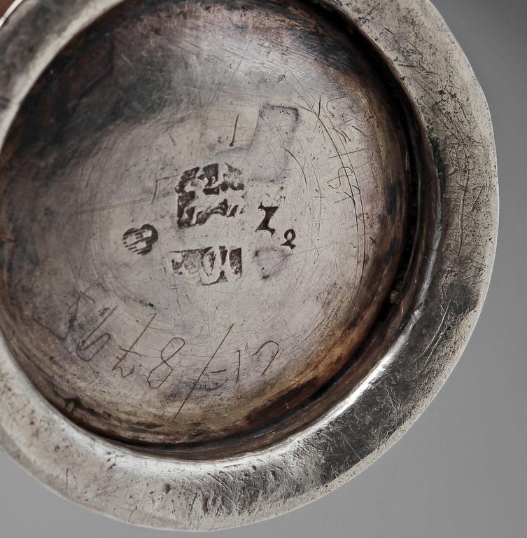 PARTI SILVER, 7 delar, bl a Lorenz Hell, Alingsås 1806. Tot ca 570 g.