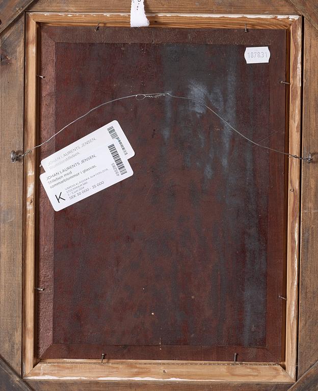 Johan Laurentz Jensen, Still life with summer flowers in a glass vase.