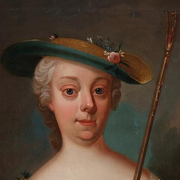 Johan Stålbom Attributed to, A ladys portrait, dressed as a shepherdess.