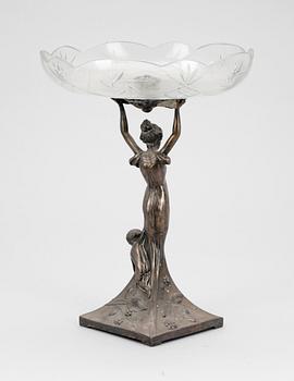 SKÅL PÅ FOT, nysilver och glas, jugend, 1900-talets början.