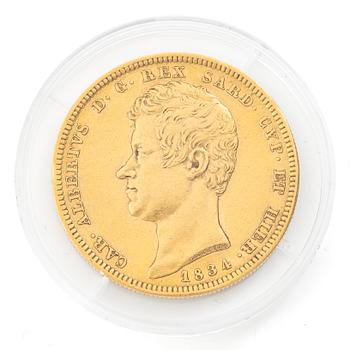 Guldmynt, Italien, Piedmont-Sardinien, Carlo Alberto, 100 Lire, 1834.
