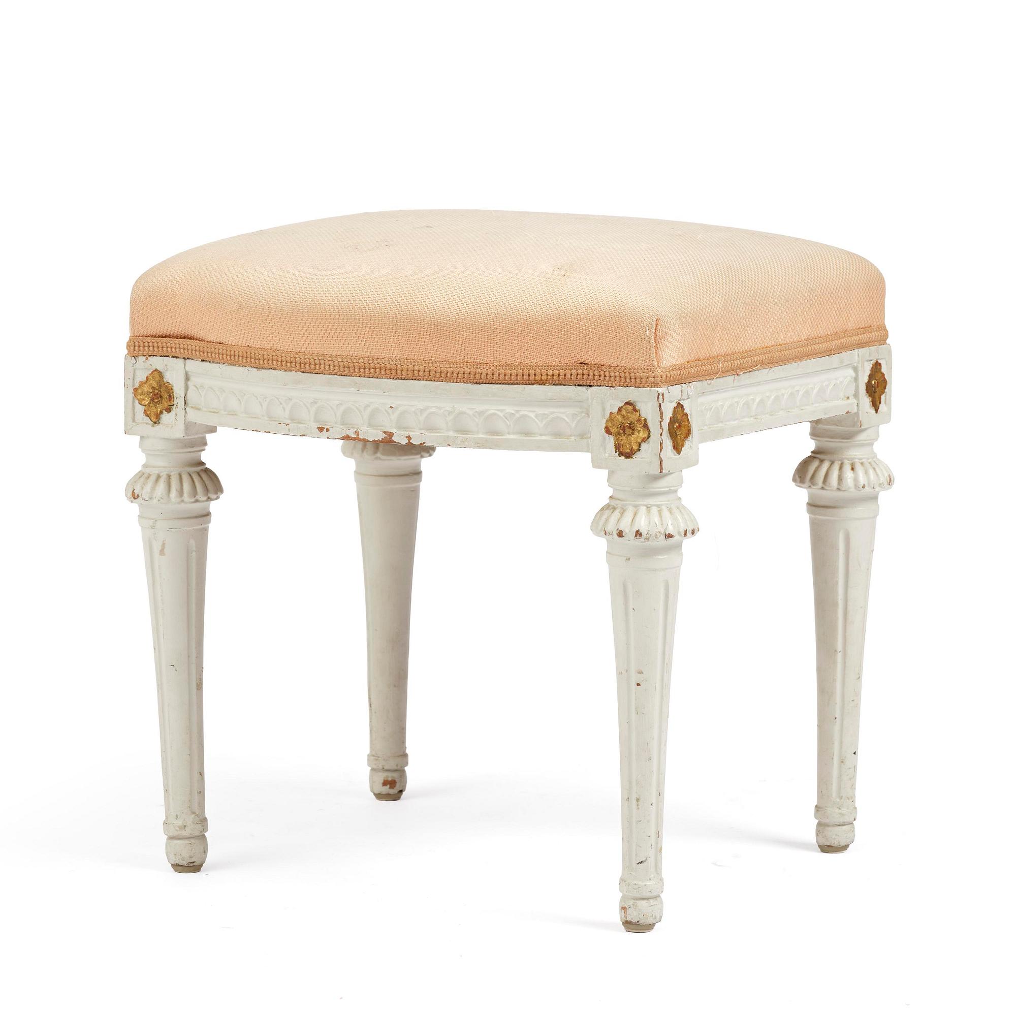A late Gustavian stool, Stockholm, late 18th century.
