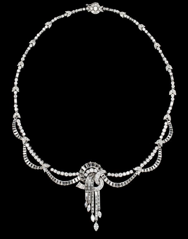 A diamond necklace, tot. app. 8 cts, 1950's.