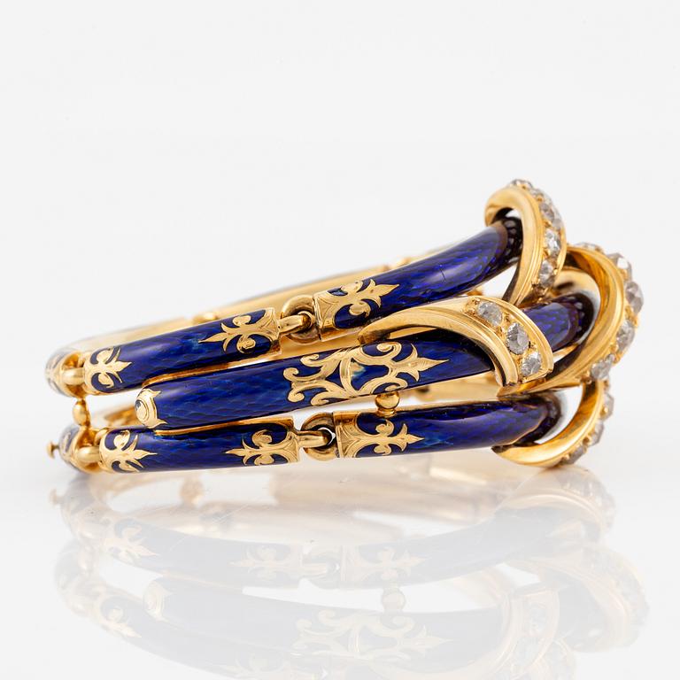 A bracelet in 18K gold with cobalt blue enamel and old-cut diamonds, 19th century.