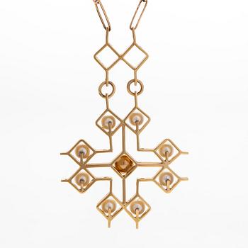 Hänge, 18K guld med odlade pärlor, samt kedja, 14K guld.