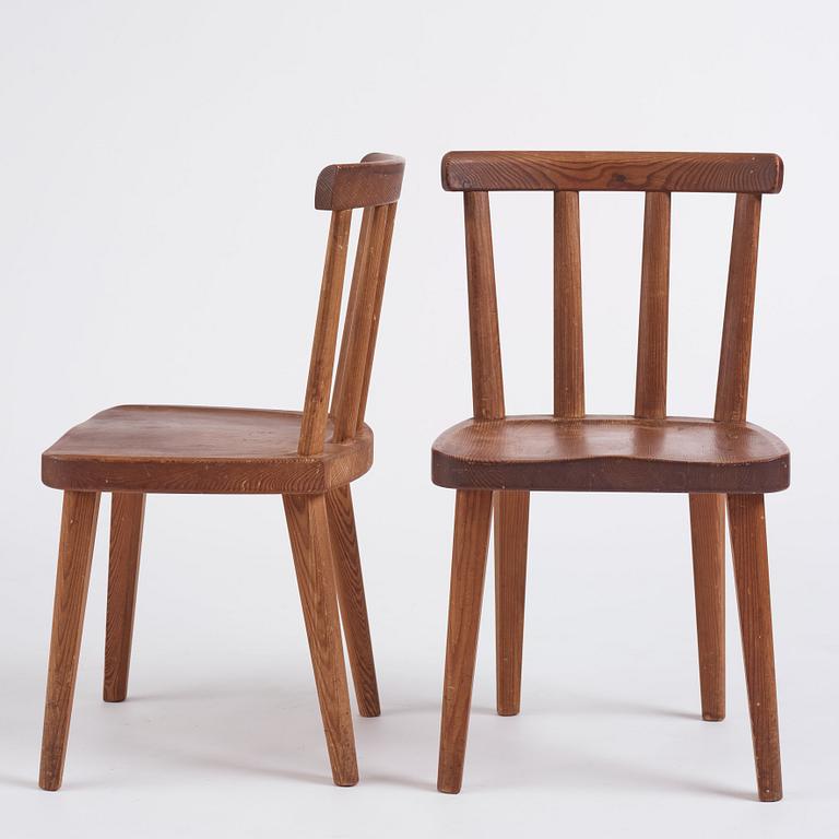 Axel Einar Hjorth, a set of six stained pine 'Utö' chairs, Nordiska Kompaniet, Sweden 1930s.